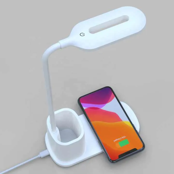 الحديثة مرنة حامل قلم لمبة مكتب مع شاحن  . Modern Flexible Pen Holder Desk Lamp with Wireless