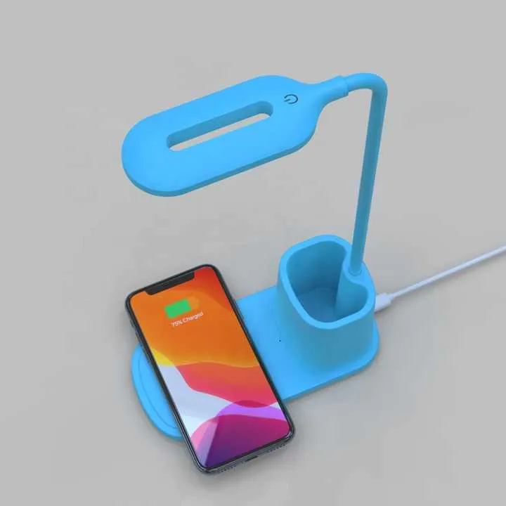 الحديثة مرنة حامل قلم لمبة مكتب مع شاحن  . Modern Flexible Pen Holder Desk Lamp with Wireless
