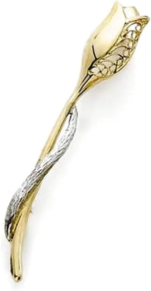 14k Solid Gold Two Tone Single Flower Pin Brooches and-Pin for Women