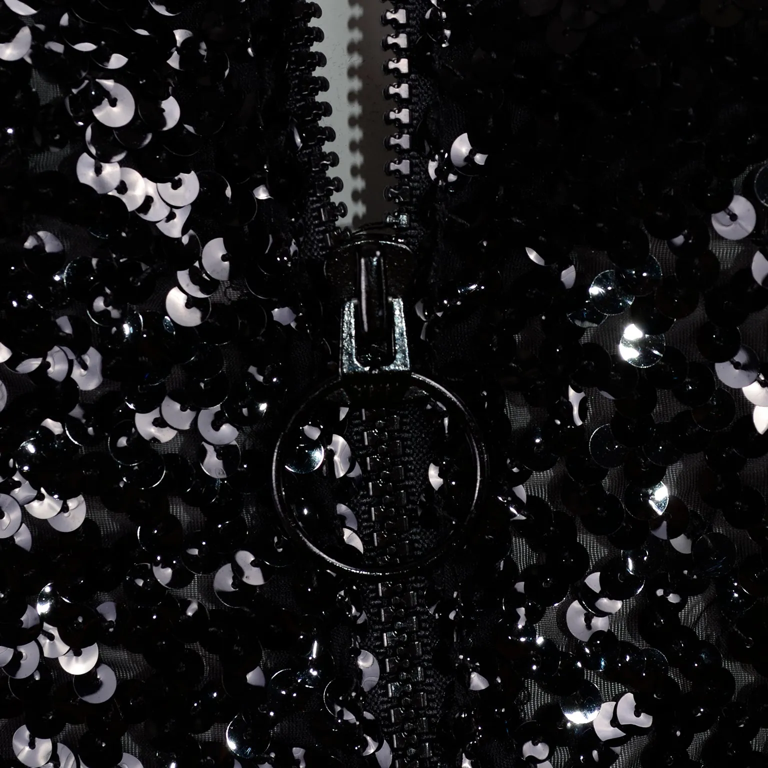 1980s Caron Black Sequin Zip Front Bomber Jacket