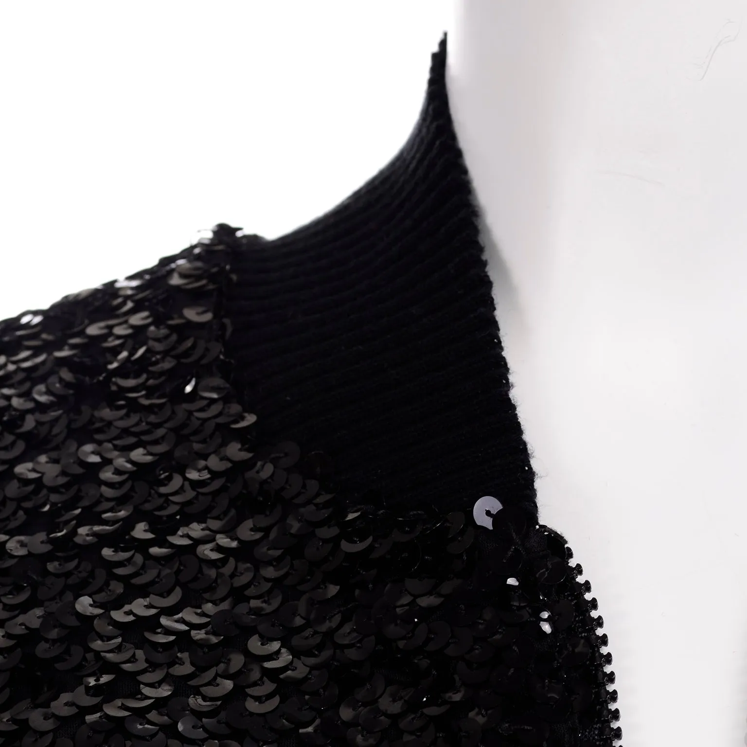 1980s Caron Black Sequin Zip Front Bomber Jacket