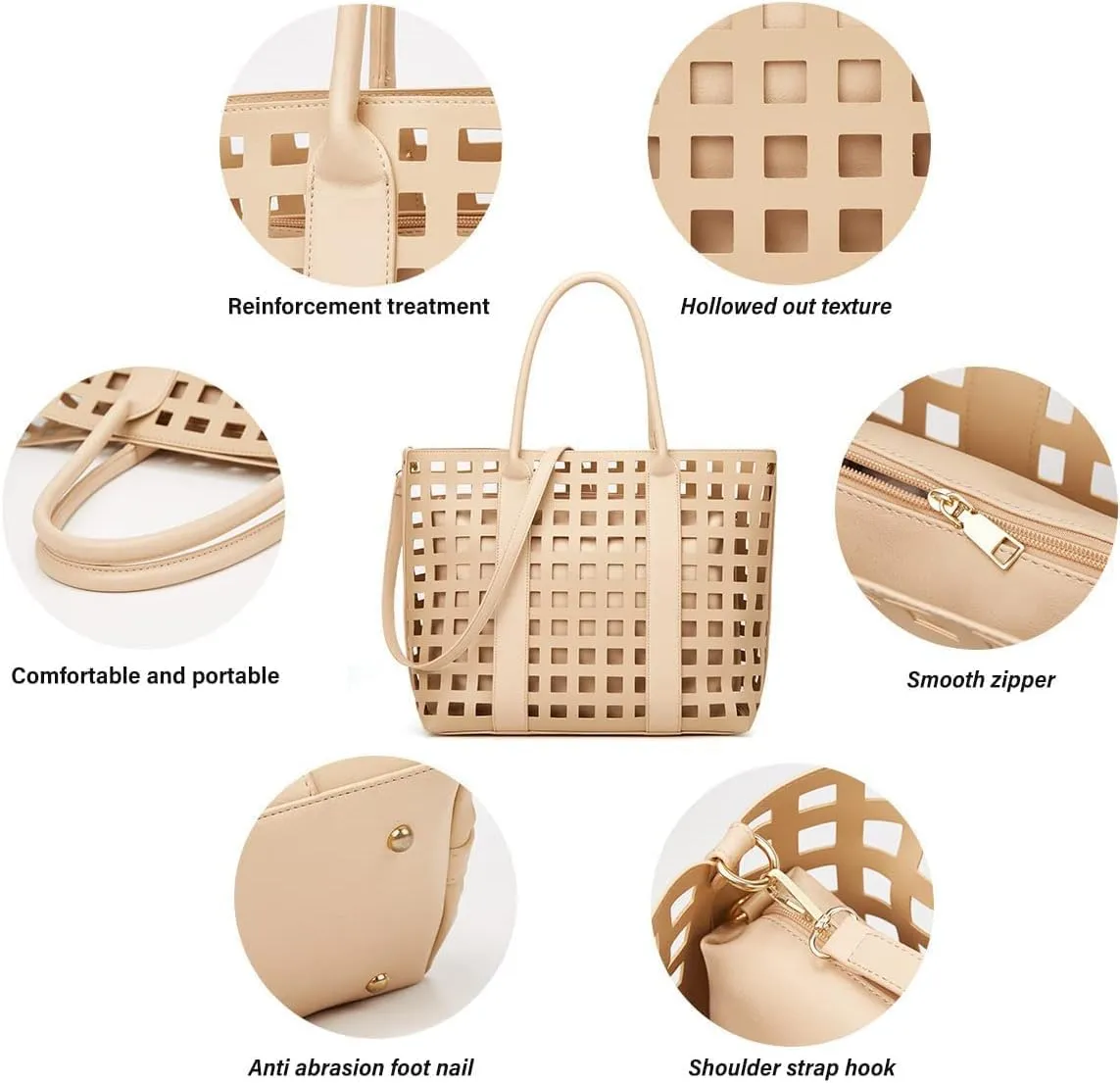 2 Pcs Handbags for Women Tote Bags Purses Set Faux Leather Satchel Hollowed Out Bag Large Capacity Shoulder Bag