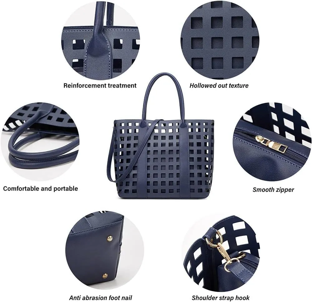 2 Pcs Handbags for Women Tote Bags Purses Set Faux Leather Satchel Hollowed Out Bag Large Capacity Shoulder Bag