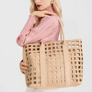 2 Pcs Handbags for Women Tote Bags Purses Set Faux Leather Satchel Hollowed Out Bag Large Capacity Shoulder Bag