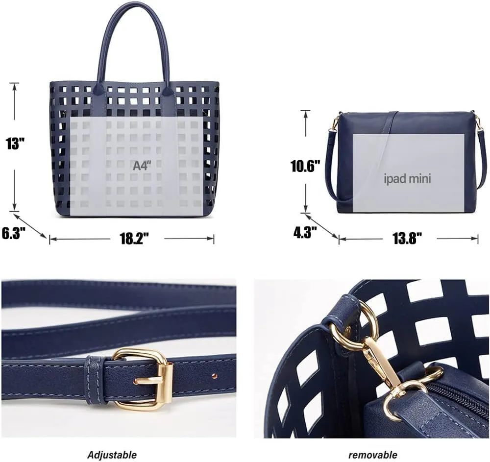 2 Pcs Handbags for Women Tote Bags Purses Set Faux Leather Satchel Hollowed Out Bag Large Capacity Shoulder Bag