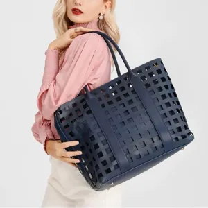 2 Pcs Handbags for Women Tote Bags Purses Set Faux Leather Satchel Hollowed Out Bag Large Capacity Shoulder Bag
