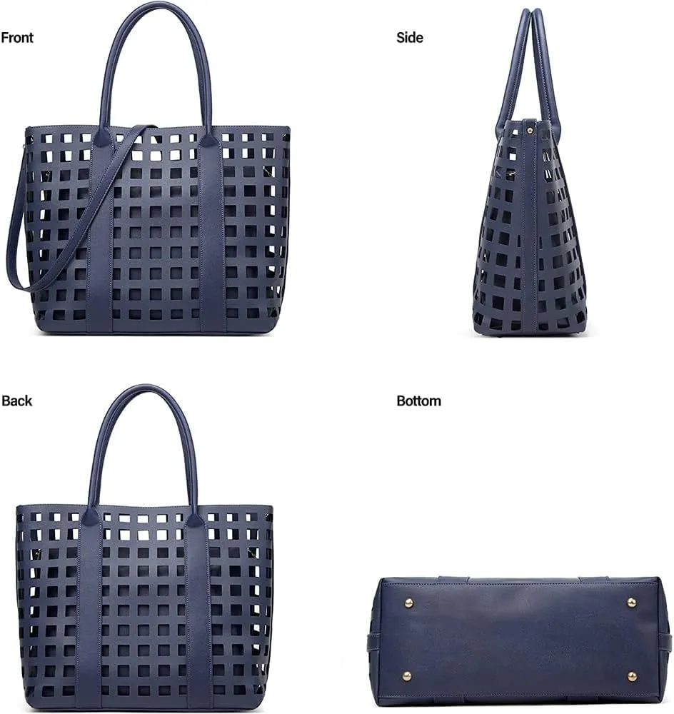 2 Pcs Handbags for Women Tote Bags Purses Set Faux Leather Satchel Hollowed Out Bag Large Capacity Shoulder Bag
