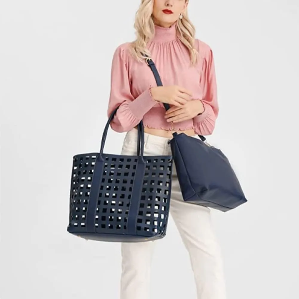 2 Pcs Handbags for Women Tote Bags Purses Set Faux Leather Satchel Hollowed Out Bag Large Capacity Shoulder Bag