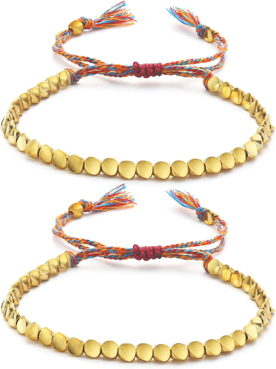 2 Pcs Tibetan Copper Bead Bracelet Set Handmade Braided Cotton Bracelet Lucky Rope Bracelet Adjustable Friendship Bracelet Gift for Women Men
