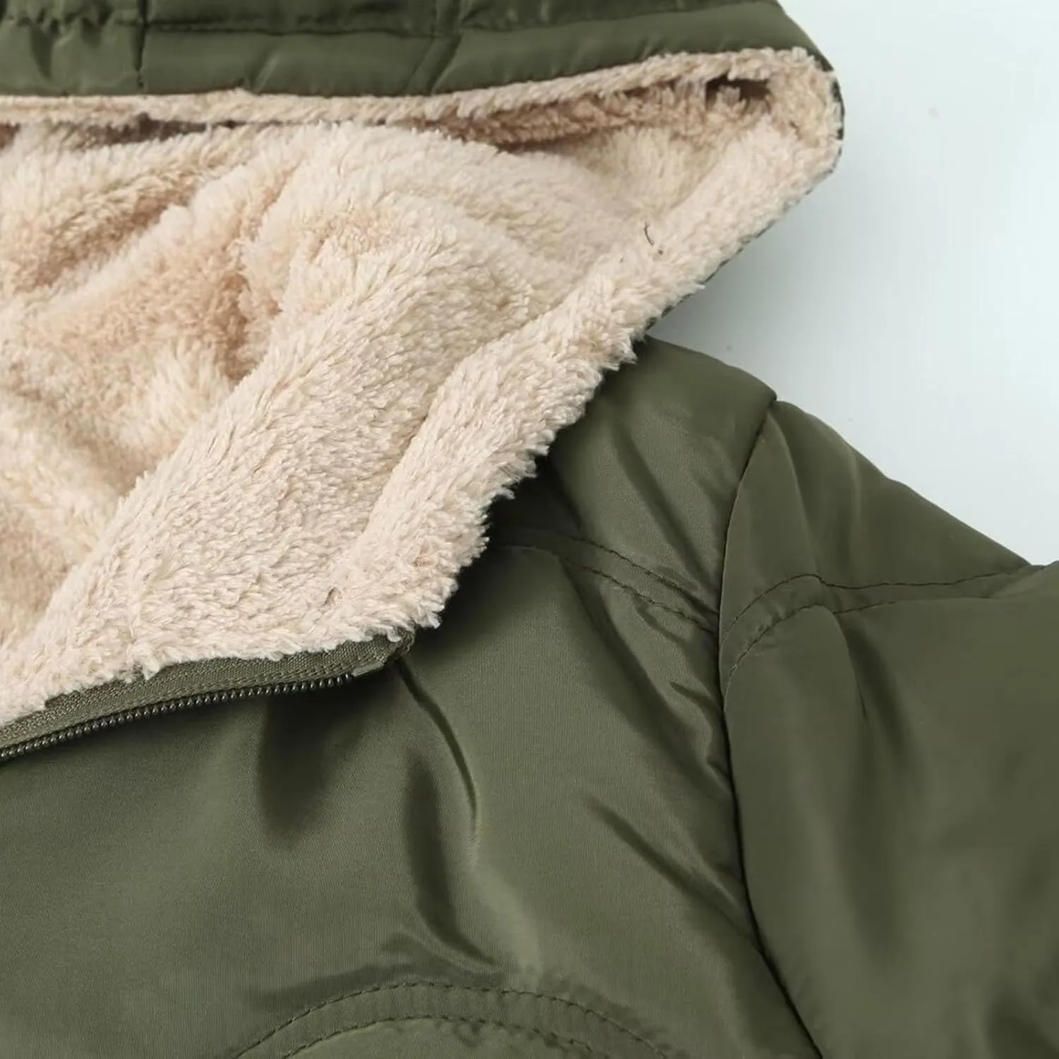 2024 Winter Solid Zipper Jacket Coat for Womens Casual Long Sleeve Overcoat with Hood Warm Fitted Outdoor Fleece Coat