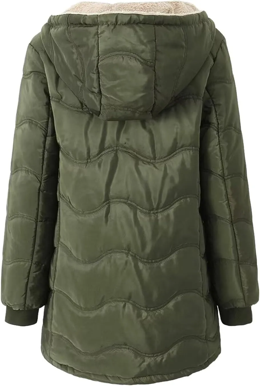 2024 Winter Solid Zipper Jacket Coat for Womens Casual Long Sleeve Overcoat with Hood Warm Fitted Outdoor Fleece Coat