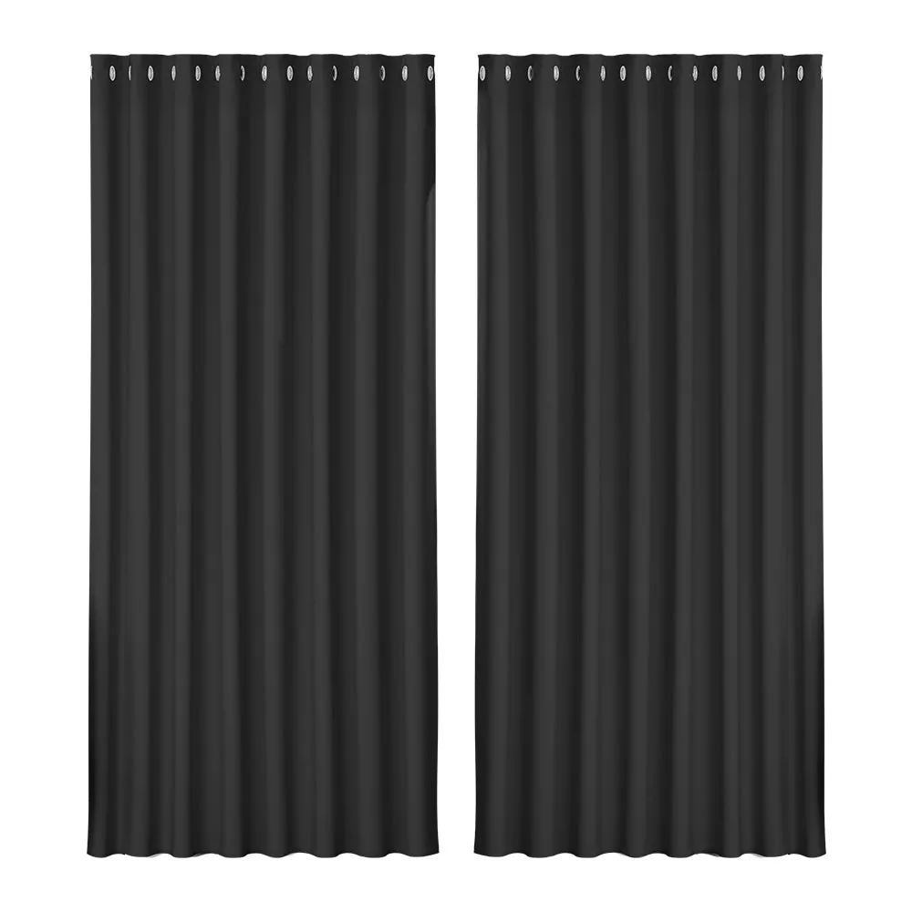 2X Blockout Eyelet Curtains | 300x230cm | Black