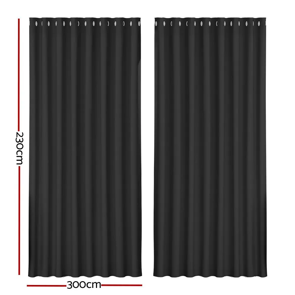 2X Blockout Eyelet Curtains | 300x230cm | Black