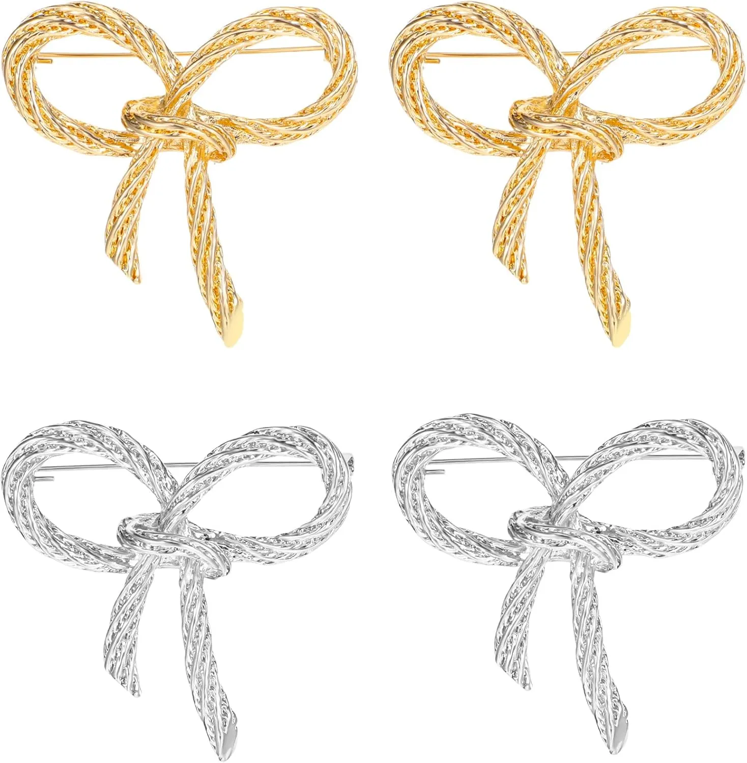 4 Pcs Elegant Silver Gold Bow Brooch Pin for Women, Vintage Sparkly Brooches Pins Beautiful Lapel Pins Dress Suit Shirt Ceremony Clothes Accessories Jewelry