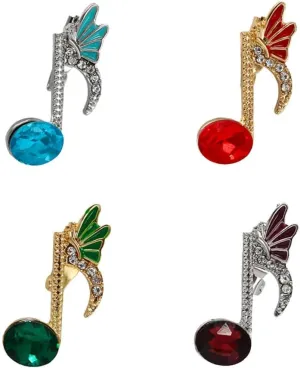 4 PCS Rhinestone Butterfly Music Note Brooches Pins Set for Women Girls Men Gold Silver Tone Red Green Blue Crystal Musical Party Brooch Lapel Elegant Holiday Birthday Dress Accessories