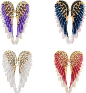 4 Pieces Sparkling Rhinestones Wing Shaped Lapel Pins Alloy Breastpins Brooch Set for Women Banquet and Casual Wear