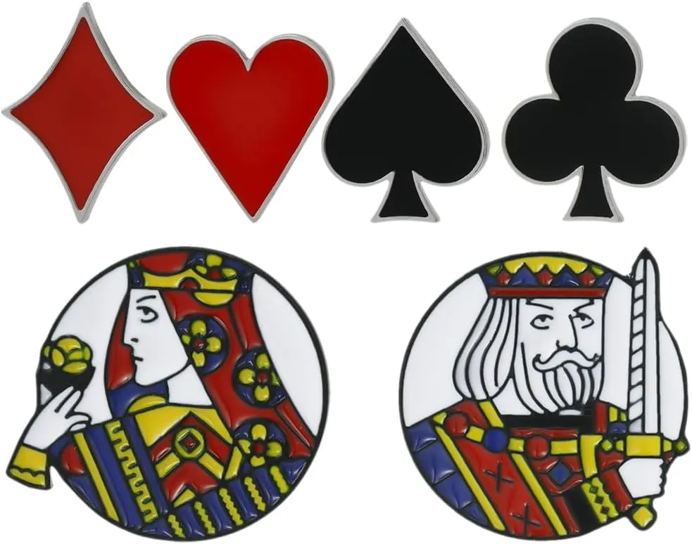 6pcs Enamel Pocker Brooch Poker Playing Cards Lapel Pin Poker Brooch Decor Poker Pins Accessories for Backpack Hat Jacket