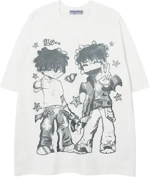 Aelfric Eden Women's Graphic Tees Oversized Tshirts Unisex Vintage Cartoon Print Streetwear Summer Tops Casual