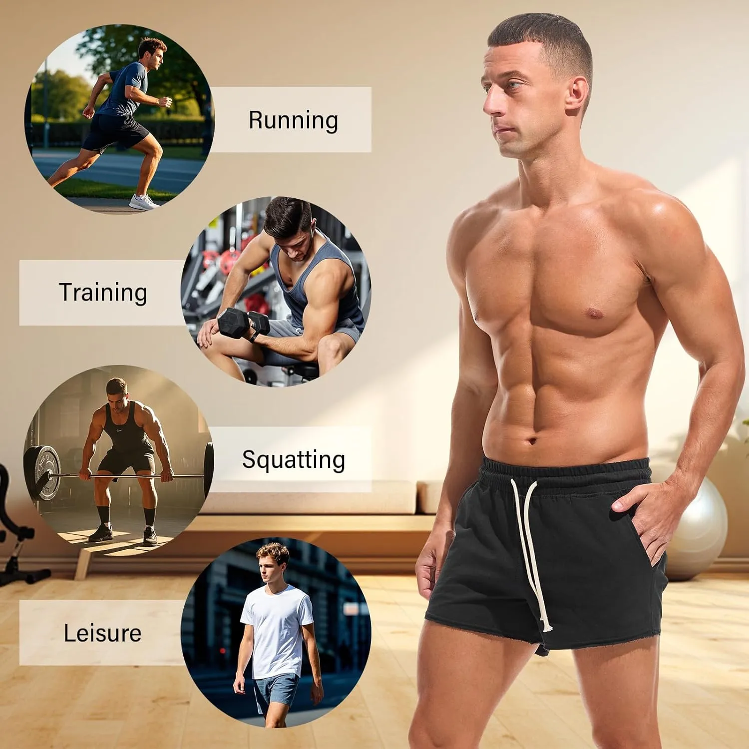 AMY COULEE Mens Workout Shorts 3 inch Cotton Gym Shorts Casual Terry Shorts with Pockets