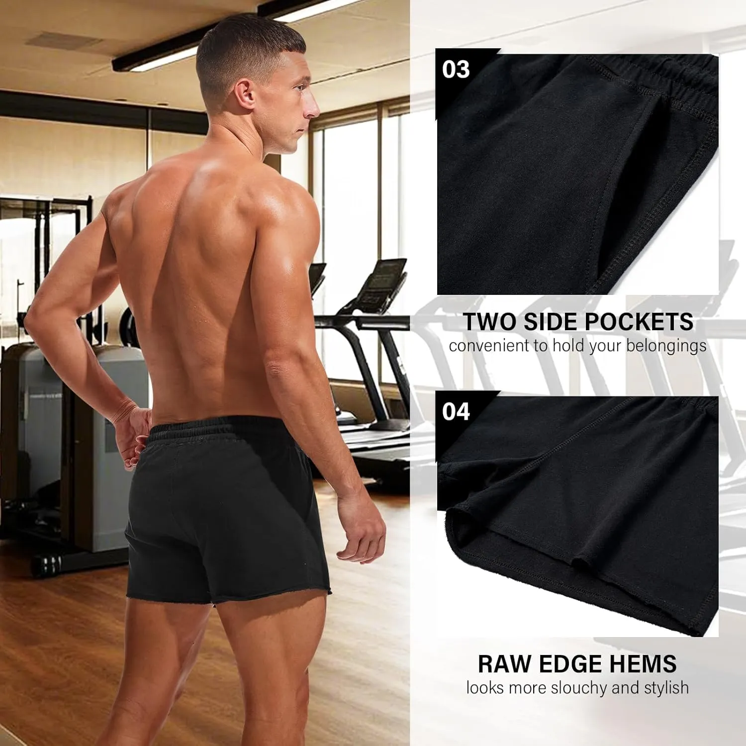 AMY COULEE Mens Workout Shorts 3 inch Cotton Gym Shorts Casual Terry Shorts with Pockets