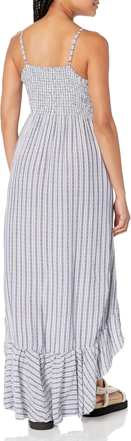 Angie Women's Tie Front Maxi Dress with Ruffles