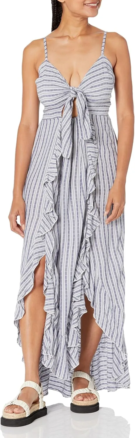 Angie Women's Tie Front Maxi Dress with Ruffles