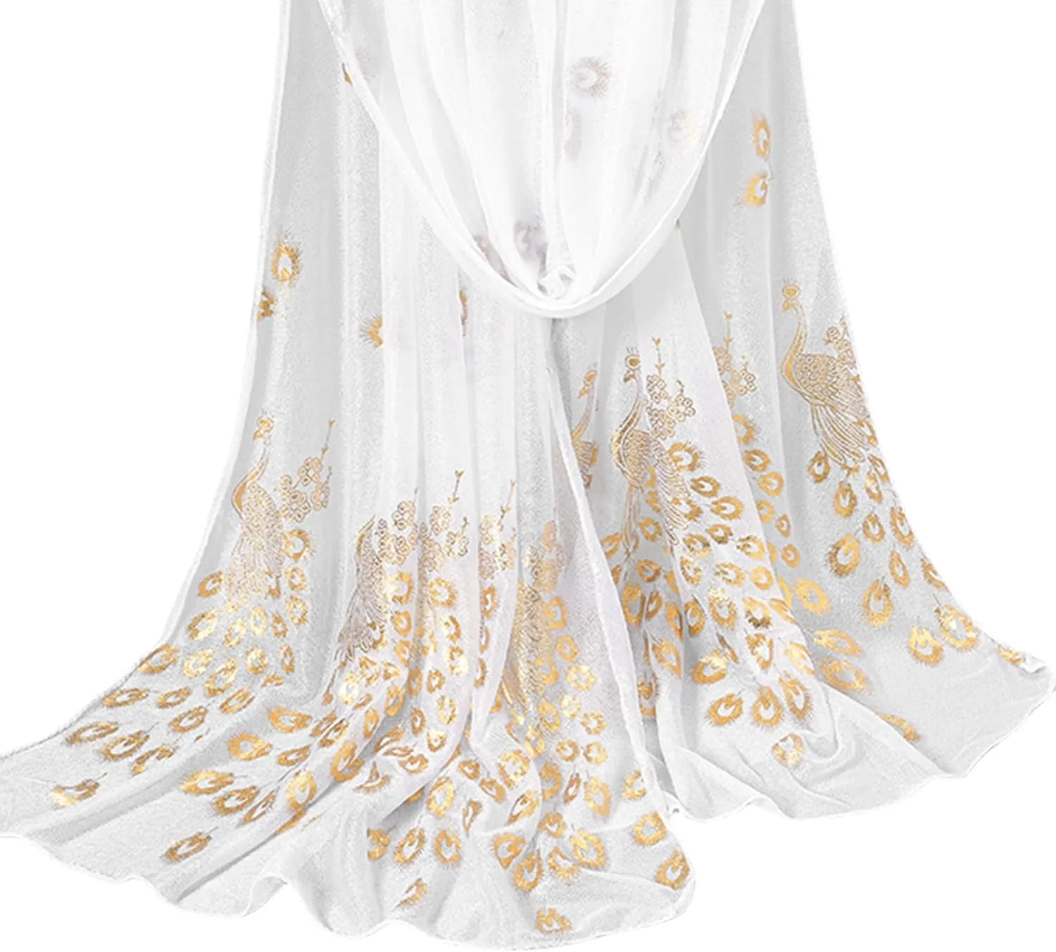 ANKOMINA Women Soft Chiffon Long Scarf Fashion Lightweight Foil Peacock Feather Printed Thin Head Wrap Shawl Scarves,4PCS