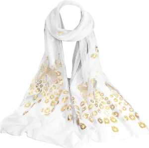 ANKOMINA Women Soft Chiffon Long Scarf Fashion Lightweight Foil Peacock Feather Printed Thin Head Wrap Shawl Scarves,4PCS