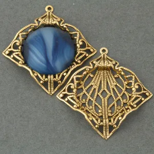 Antique finish 24k gold plated brass filigree pendant with setting for 18mm cabochon. 32x35mm. 1 pc. b9-2183g (