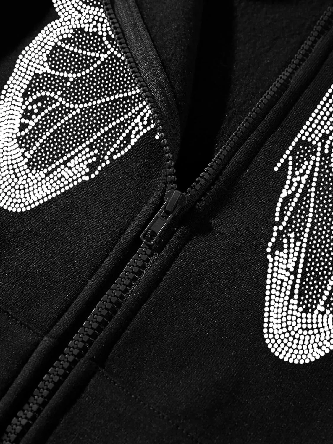 Aobiono Women Men Y2K Zip Up Oversized Hoodie Butterfly Skeleton Rhinestone Gothic Emo Grunge Alt Graphic Baggy Fleece Jacket