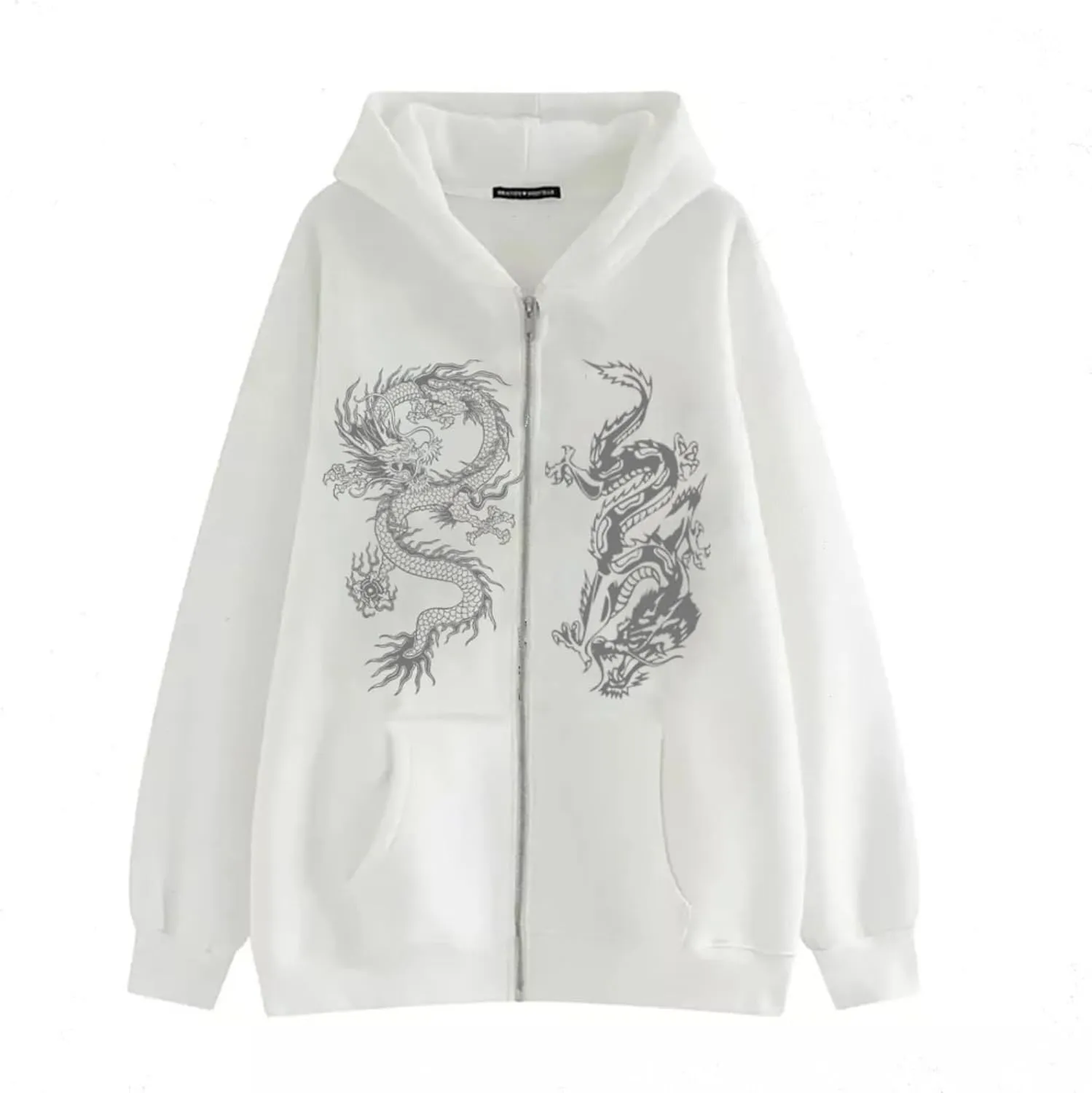 Aobiono Women Men Y2K Zip Up Oversized Hoodie Gothic Dragon Graphic Emo Grunge Alt Baggy Fleece Jacket 90s Punk Streetwear
