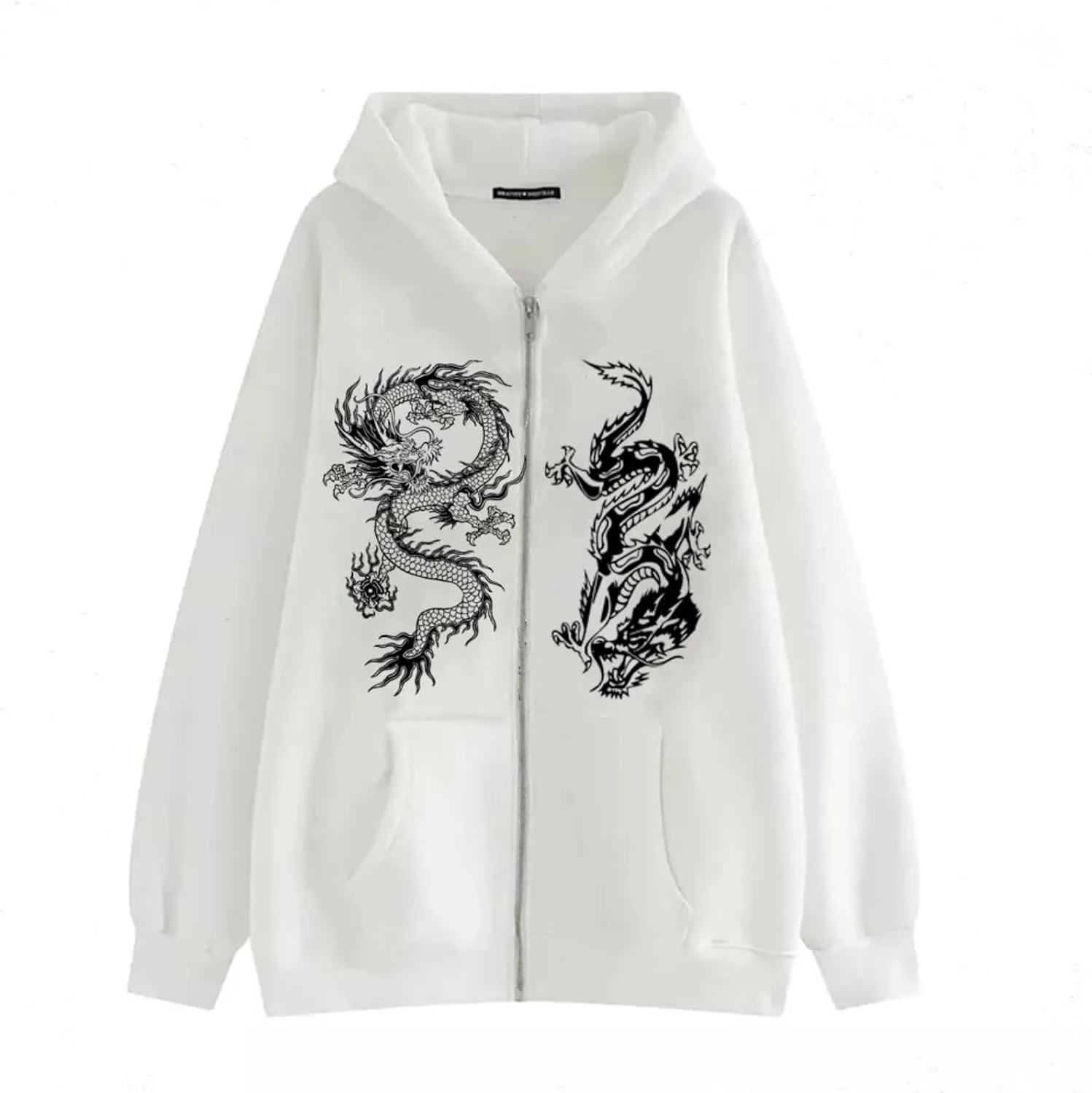 Aobiono Women Men Y2K Zip Up Oversized Hoodie Gothic Dragon Graphic Emo Grunge Alt Baggy Fleece Jacket 90s Punk Streetwear