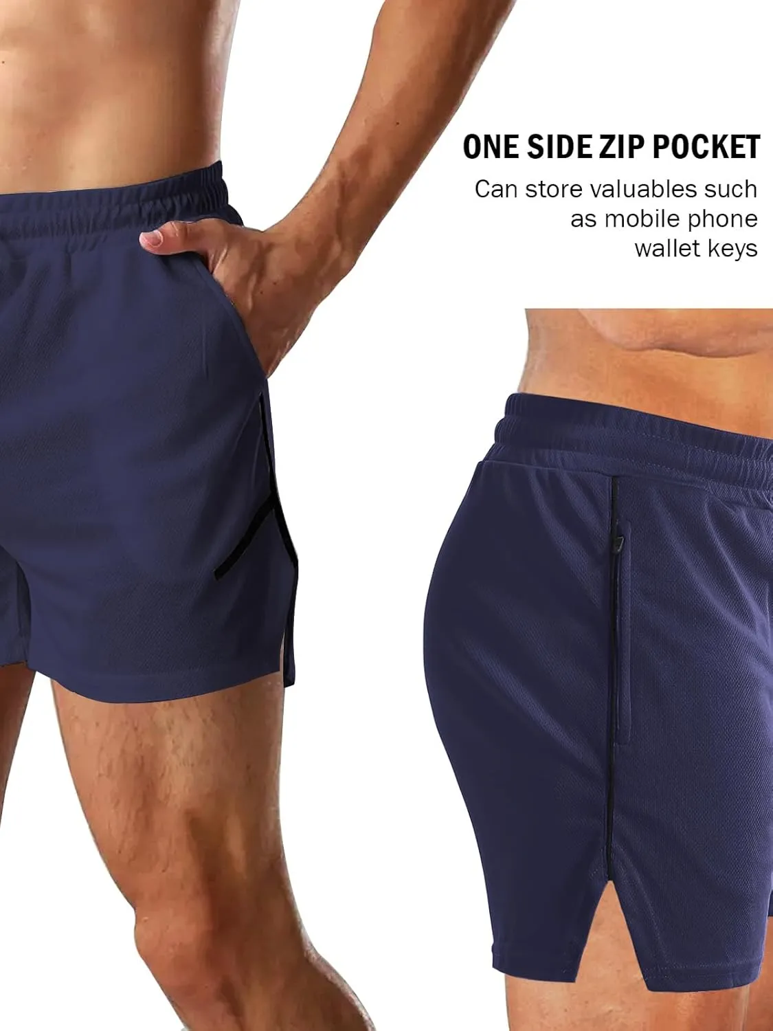 Aolesy Mens Workout Shorts with Zip Pocket 5" Lightweight Gym Running Shorts Linerless Bodybuilding Athletic Shorts