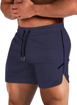 Aolesy Mens Workout Shorts with Zip Pocket 5" Lightweight Gym Running Shorts Linerless Bodybuilding Athletic Shorts