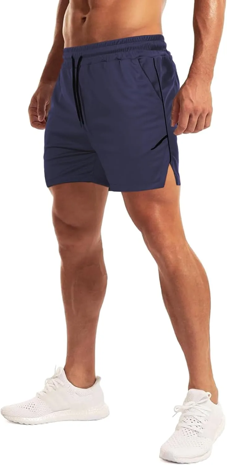 Aolesy Mens Workout Shorts with Zip Pocket 5" Lightweight Gym Running Shorts Linerless Bodybuilding Athletic Shorts