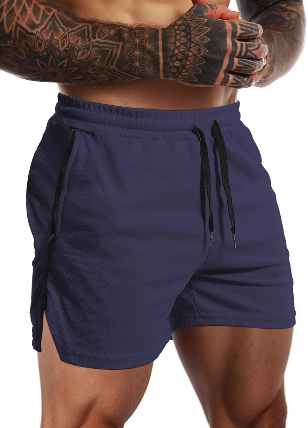 Aolesy Mens Workout Shorts with Zip Pocket 5" Lightweight Gym Running Shorts Linerless Bodybuilding Athletic Shorts