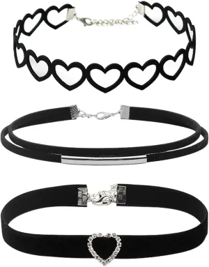 Aroncent 3PCS Black Choker Necklace: Multi-Layered Hollow Heart Velvet Choker Set for Women Adjustable Gothic Collar for Party Cosplay Birthday Jewelry Gifts