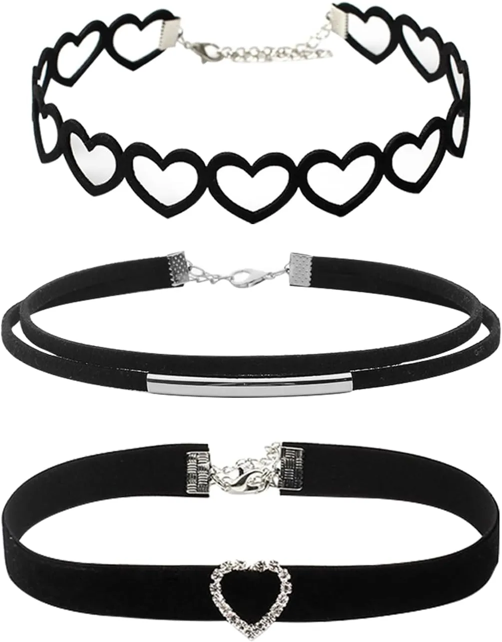 Aroncent 3PCS Black Choker Necklace: Multi-Layered Hollow Heart Velvet Choker Set for Women Adjustable Gothic Collar for Party Cosplay Birthday Jewelry Gifts