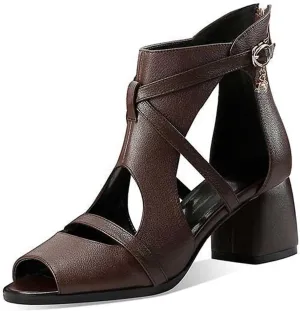 AUNTHUI Women'S Open Toe Back Zipper Block Heel Sandals,Hollow Breathable Casual Walking Non-Slip Fish Mouth Gladiator Chunky High-Heeled Sandals,Summer Dress Chunky Heel Sandals