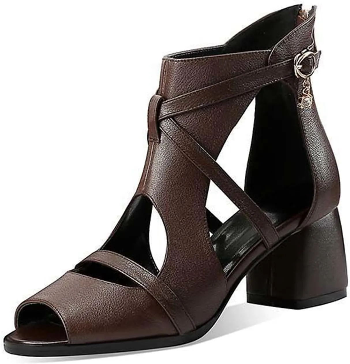 AUNTHUI Women'S Open Toe Back Zipper Block Heel Sandals,Hollow Breathable Casual Walking Non-Slip Fish Mouth Gladiator Chunky High-Heeled Sandals,Summer Dress Chunky Heel Sandals