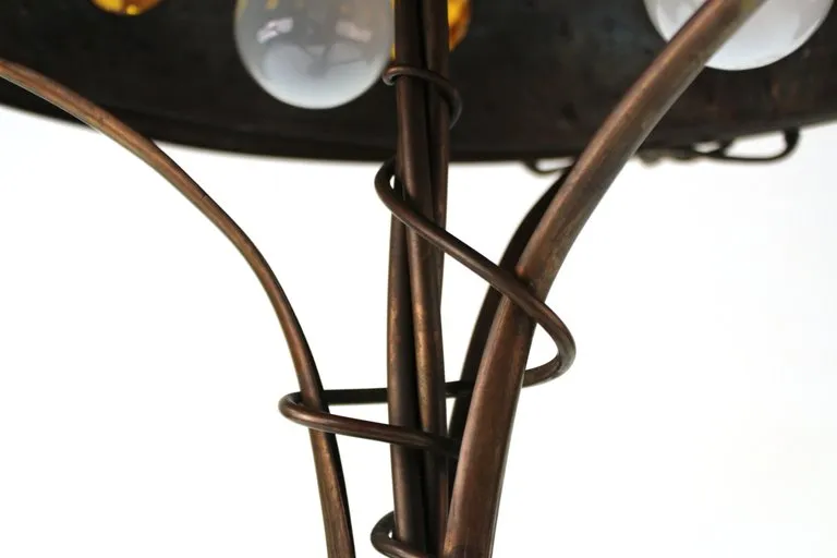 Austrian Art Nouveau Cast Bronze & Brass Table Lamp with Chunk Glass Jewels
