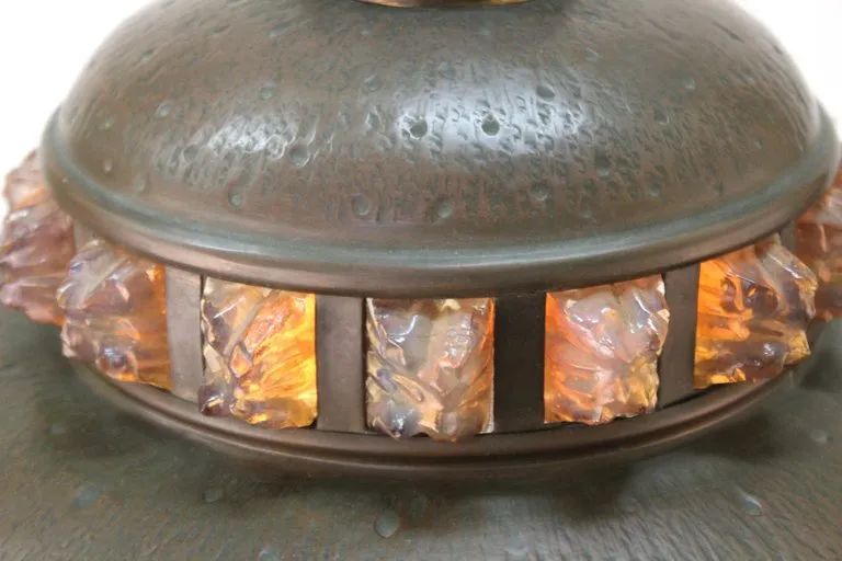 Austrian Art Nouveau Cast Bronze & Brass Table Lamp with Chunk Glass Jewels