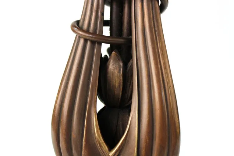 Austrian Art Nouveau Cast Bronze & Brass Table Lamp with Chunk Glass Jewels