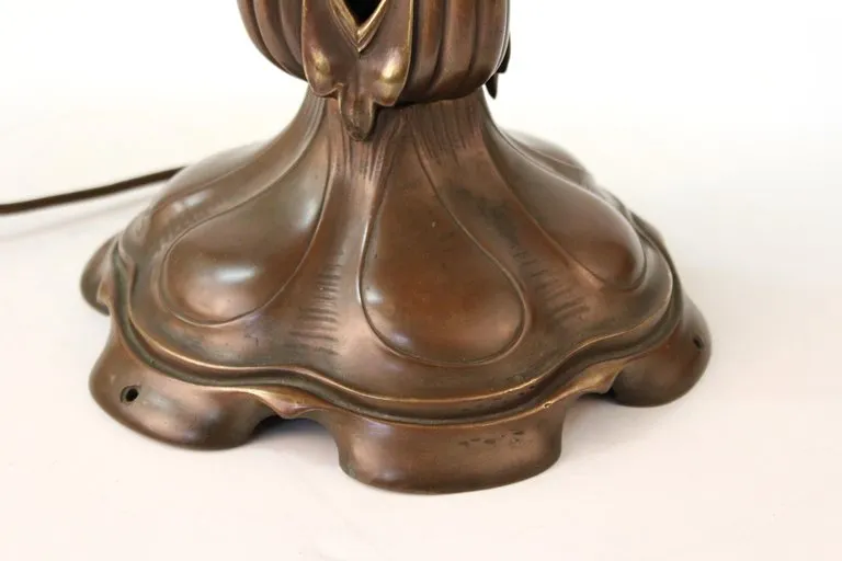Austrian Art Nouveau Cast Bronze & Brass Table Lamp with Chunk Glass Jewels