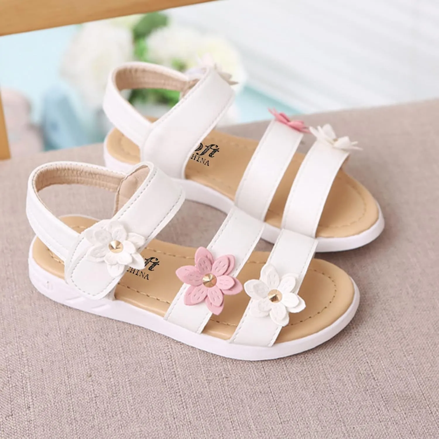 Baby Girls Summer Sandals Toddler Infant Non Slip Open Toe Flower Solid Color Shoes Teens Beach Casual Low Heels Flats