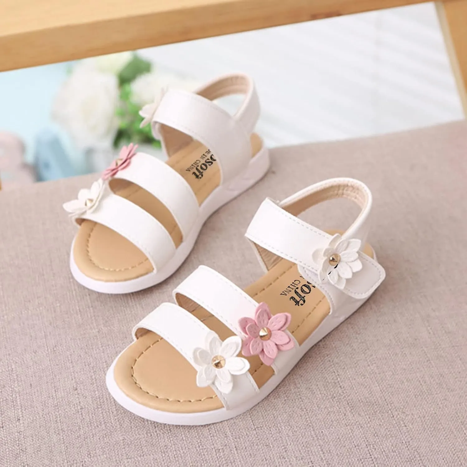 Baby Girls Summer Sandals Toddler Infant Non Slip Open Toe Flower Solid Color Shoes Teens Beach Casual Low Heels Flats