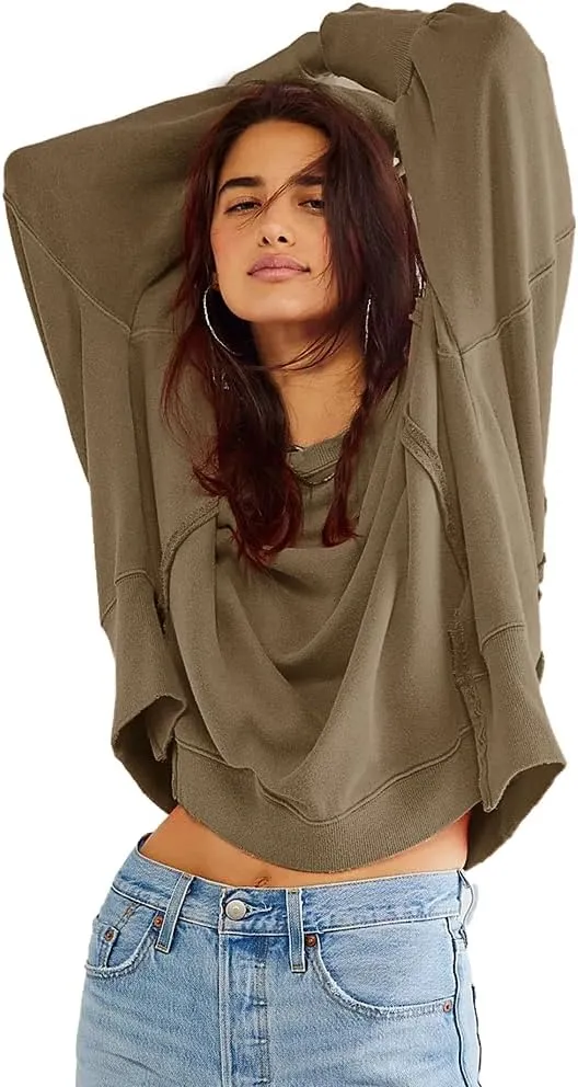 Beaully Women's Oversized Sweatshirts Crew Neck Long Sleeve Side Slit Pullovers Sweatshirt Casual Fall Clothes Sweater
