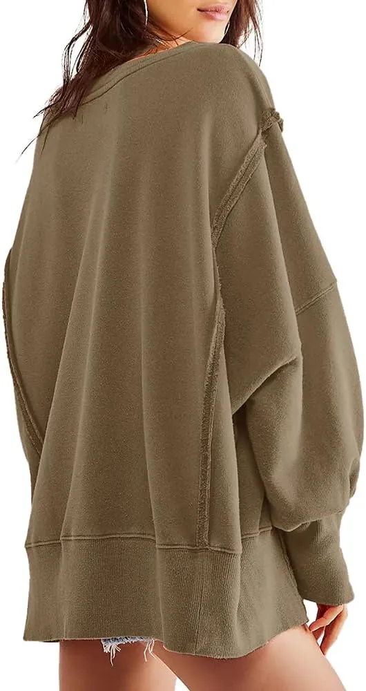 Beaully Women's Oversized Sweatshirts Crew Neck Long Sleeve Side Slit Pullovers Sweatshirt Casual Fall Clothes Sweater
