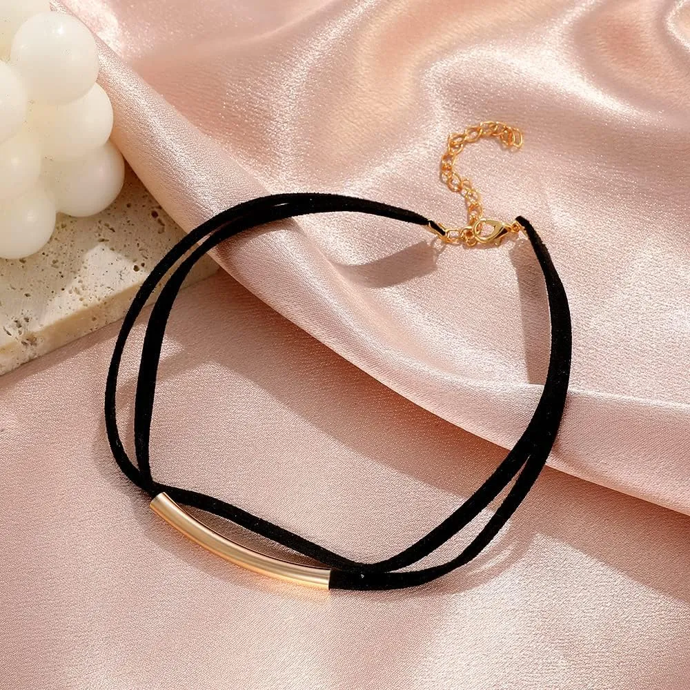 Black Choker Necklaces for Women 90s Red Black Velvet Choker Necklace Thick Thin Black Chocker Gold Tube Heart Circle Choker Necklace Lace Tatto Collar Necklace Goth Choker Jewelry