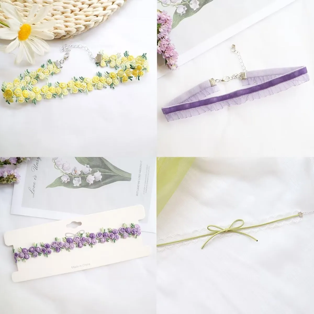 Blue Drop Lace Choker Necklaces Set Green Choker Necklace For Women Flower Chokers Daisy Choker Necklace Fairy Flower Choker Collars Jewelry Gifts 8Pcs